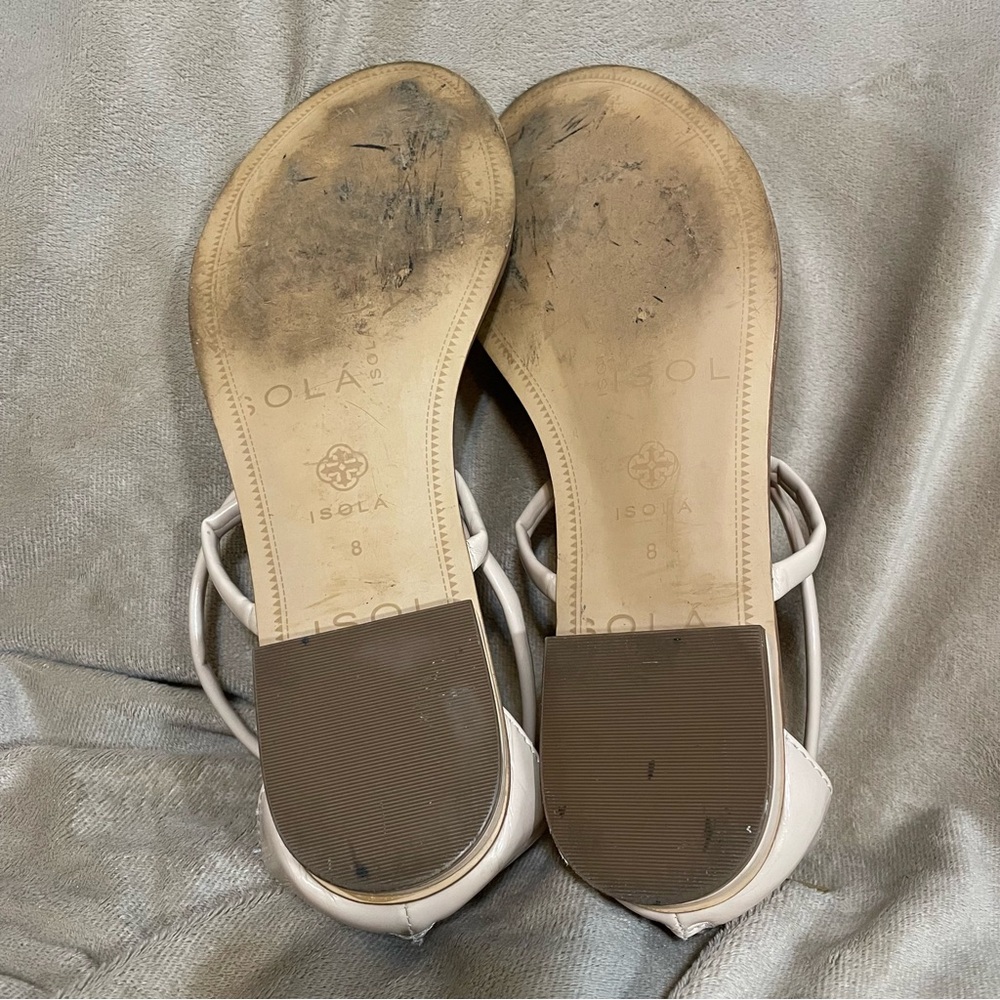 Isola Nude Crystal T-Strap Sandals with Gold Toe Caps. - Picture 6 of 6